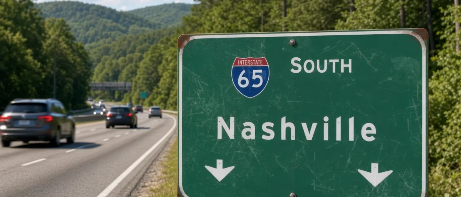 An Interstate 65 South sign pointing toward Nashville
